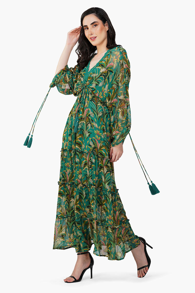 Set of 6  Tropical Ash Leaf Printed Maxi Dress (S,M,L)