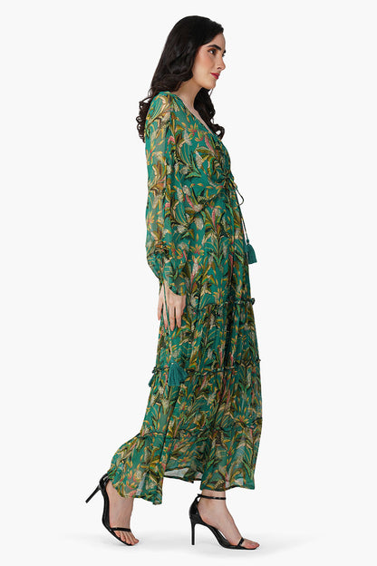 Set of 6  Tropical Ash Leaf Printed Maxi Dress (S,M,L)