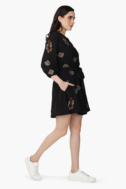 Set of 6  Black Safari Tiger Embroidered Short Dress (S,M,L)