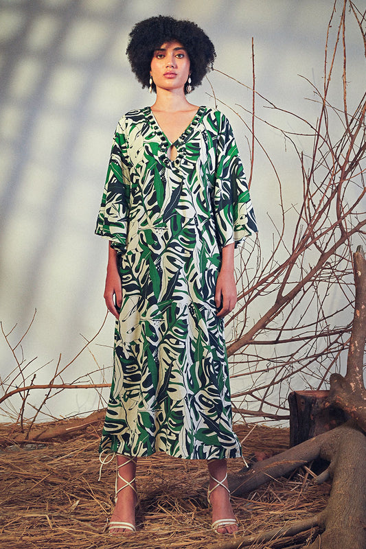 Set of 6  Green Birch Tropical Printed Maxi Dress (S,M,L)