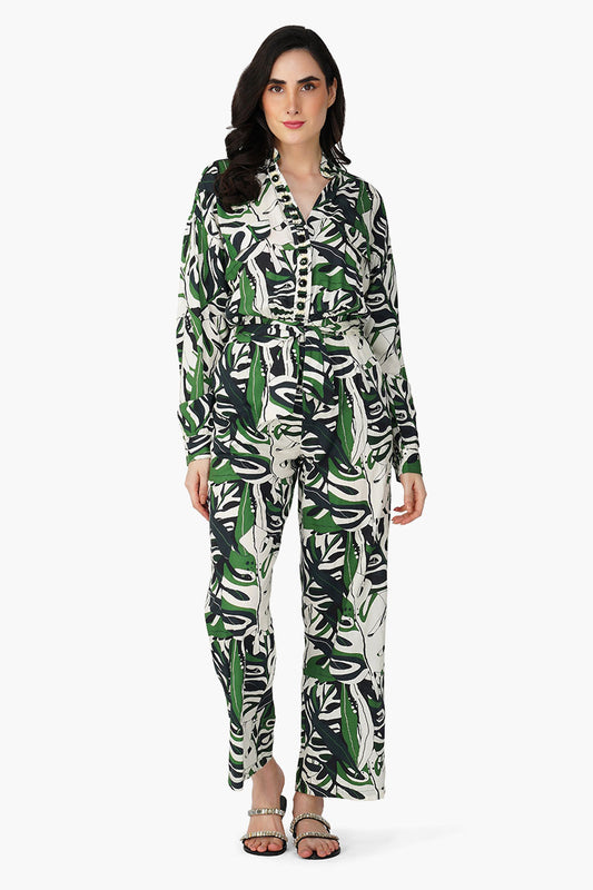 Set of 6  Green Birch Tropical Printed Jumpsuit (S,M,L)