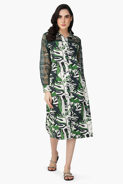 Set of 6  Green Birch Tropical Printed Shirt Dress (S,M,L)