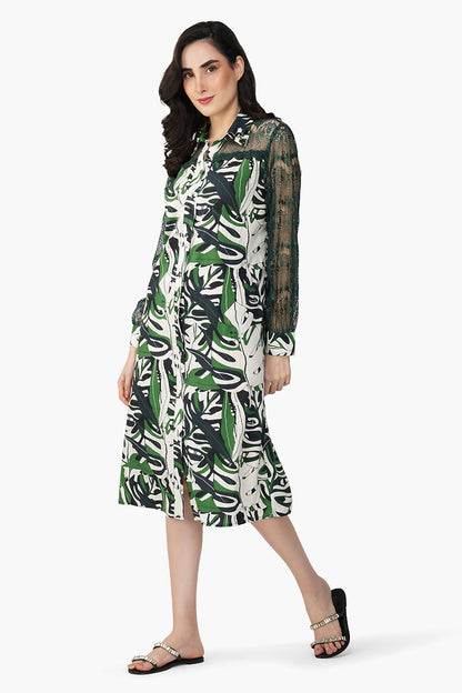 Set of 6  Green Birch Tropical Printed Shirt Dress (S,M,L)