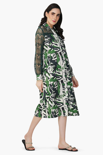 Set of 6  Green Birch Tropical Printed Shirt Dress (S,M,L)