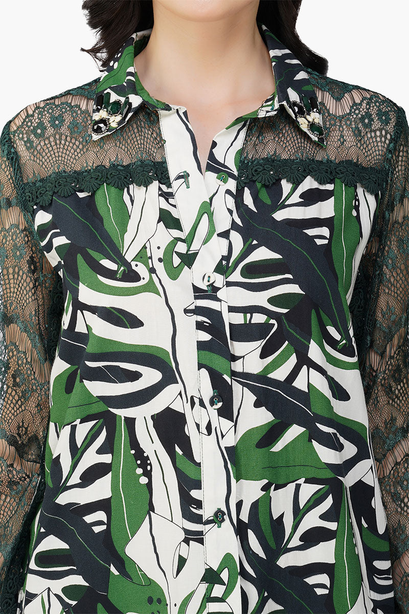 Set of 6  Green Birch Tropical Printed Shirt Dress (S,M,L)