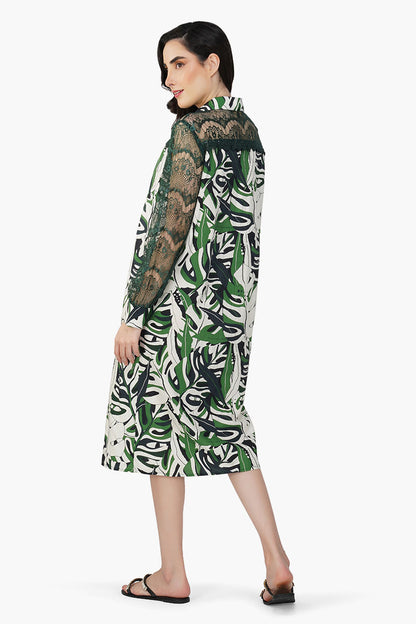 Set of 6  Green Birch Tropical Printed Shirt Dress (S,M,L)