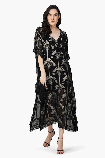 Set of 6  Silver Black Foil Printed Kaftan (S,M,L)