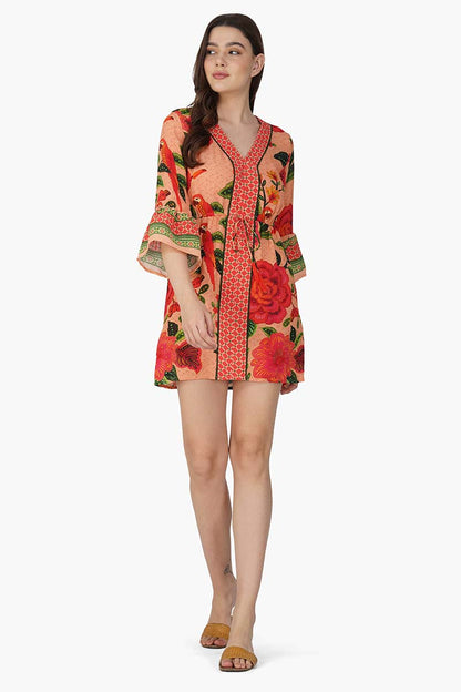 Set of 6 Tropical Bloom Bell Sleeve Tunic Dress (S,M,L)