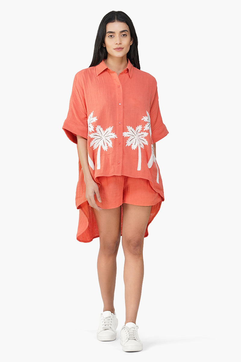 Set of 6 Baga Coral Palm Embellished Cover Up Shirt (S,M,L)