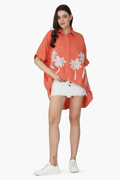 Set of 6 Baga Coral Palm Embellished Cover Up Shirt (S,M,L)