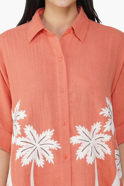 Set of 6 Baga Coral Palm Embellished Cover Up Shirt (S,M,L)