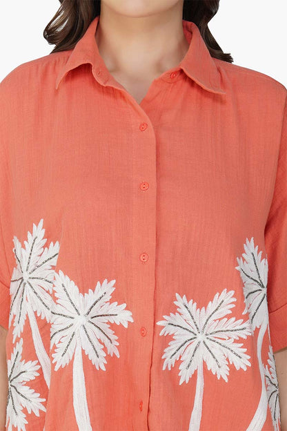 Set of 6 Baga Coral Palm Embellished Cover Up Shirt (S,M,L)