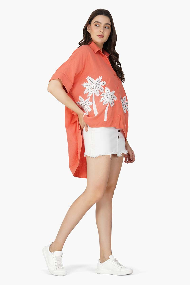 Set of 6 Baga Coral Palm Embellished Cover Up Shirt (S,M,L)