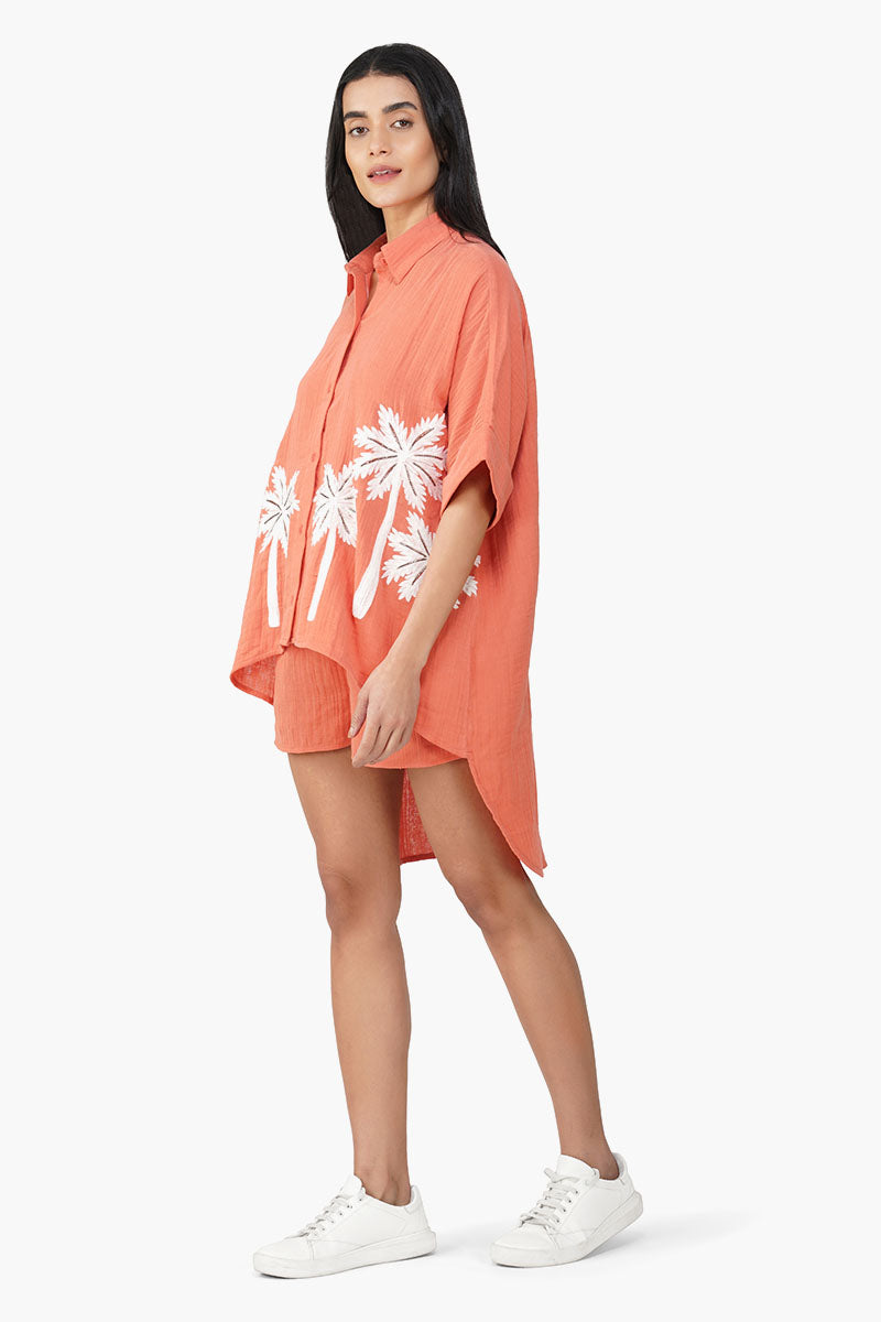 Set of 6 Baga Coral Palm Embellished Cover Up Shirt (S,M,L)