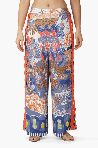 Set of 6 Taste Of Blue Tropics Flaired Pants (S,M,L)