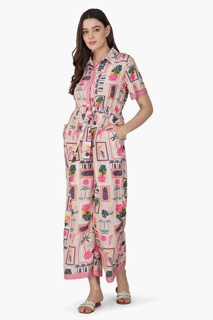 Set of 6 Manicured Farm Print Flaired Jumpsuit (S,M,L)