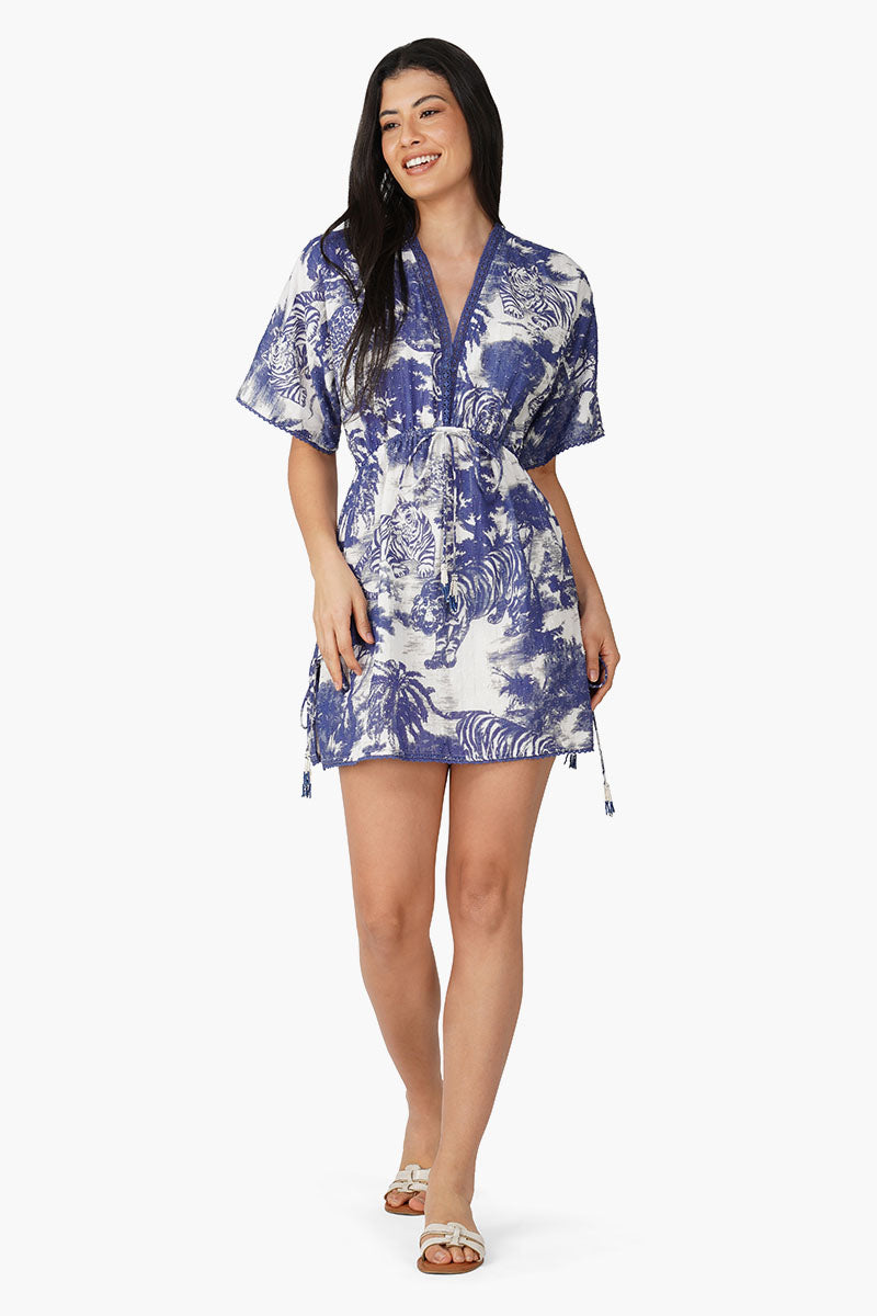 Set of 6 Midnight Blue Jungle Printed Short Dress (S,M,L)