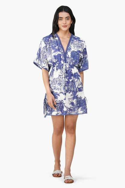 Set of 6 Midnight Blue Jungle Printed Short Dress (S,M,L)