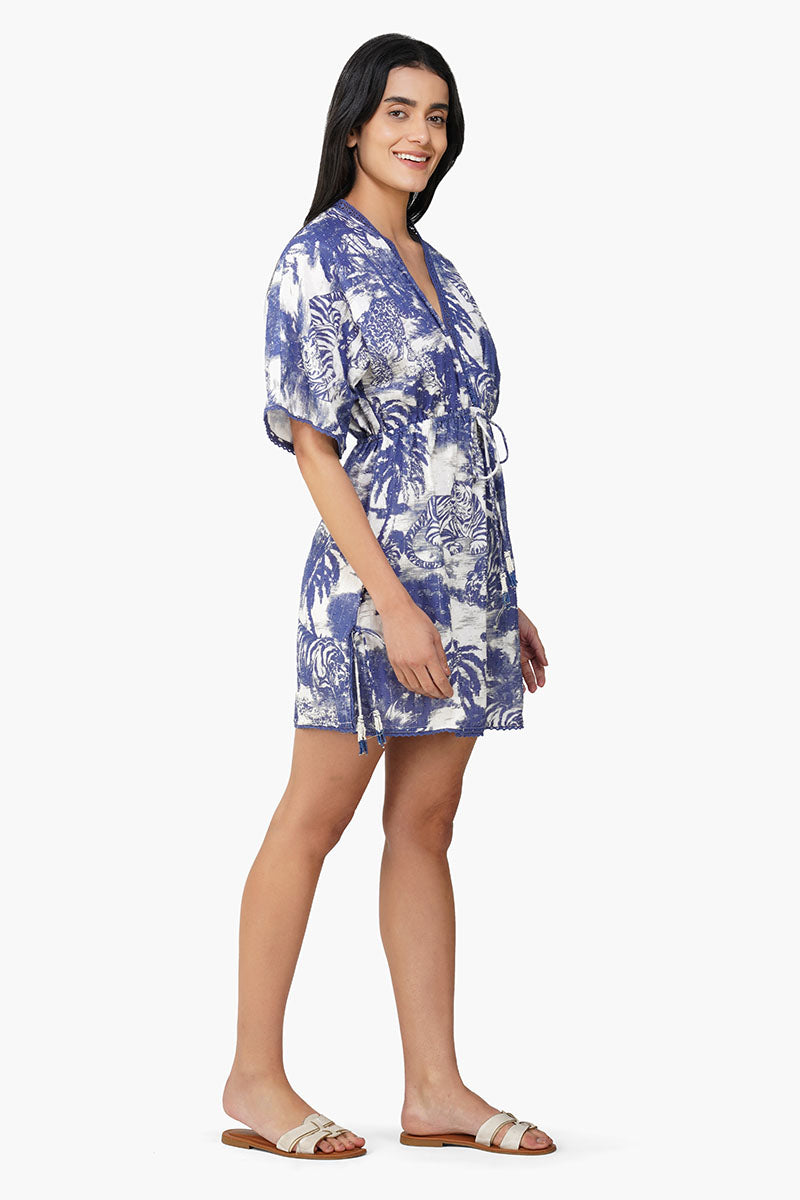 Set of 6 Midnight Blue Jungle Printed Short Dress (S,M,L)