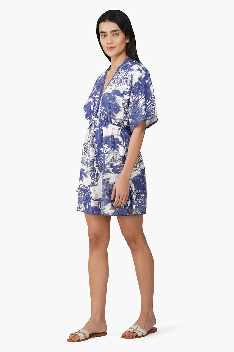 Set of 6 Midnight Blue Jungle Printed Short Dress (S,M,L)