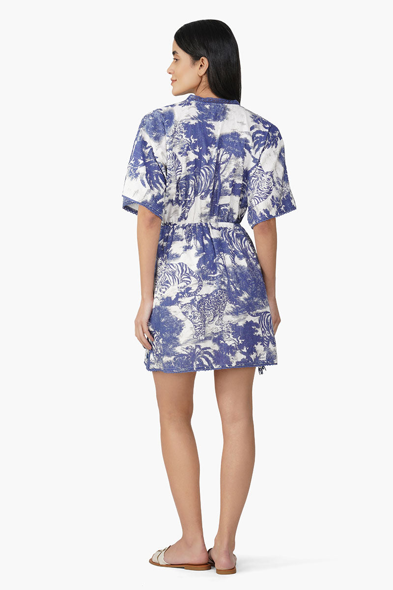 Set of 6 Midnight Blue Jungle Printed Short Dress (S,M,L)