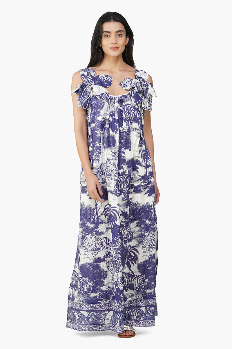 Set of 6 Midnight Blue Jungle Printed Maxi Dress (S,M,L)