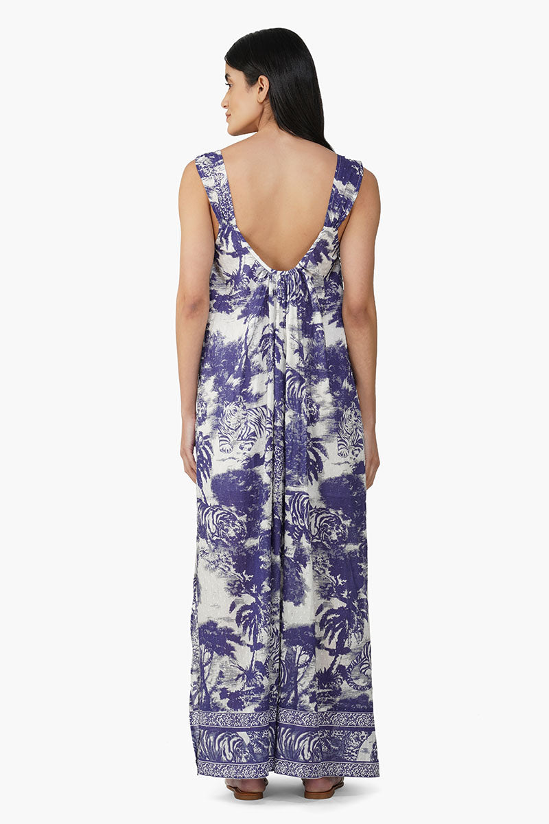 Set of 6 Midnight Blue Jungle Printed Maxi Dress (S,M,L)