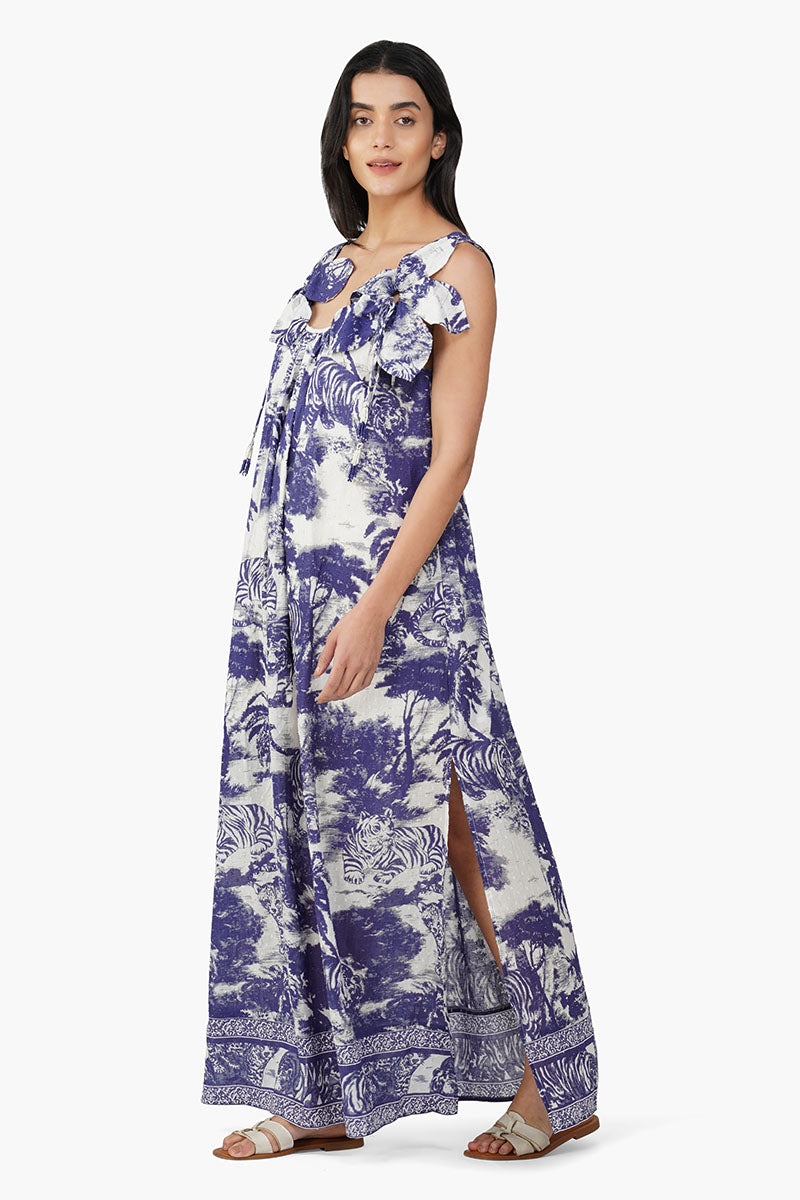 Set of 6 Midnight Blue Jungle Printed Maxi Dress (S,M,L)