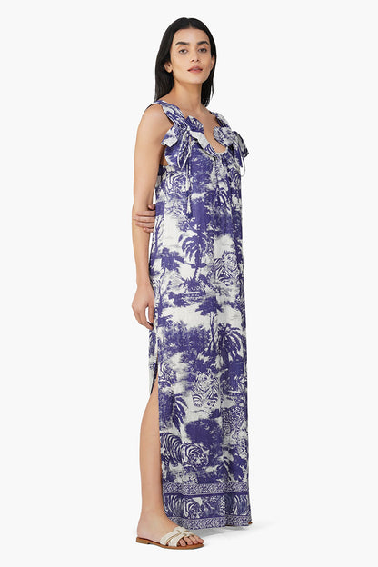 Set of 6 Midnight Blue Jungle Printed Maxi Dress (S,M,L)