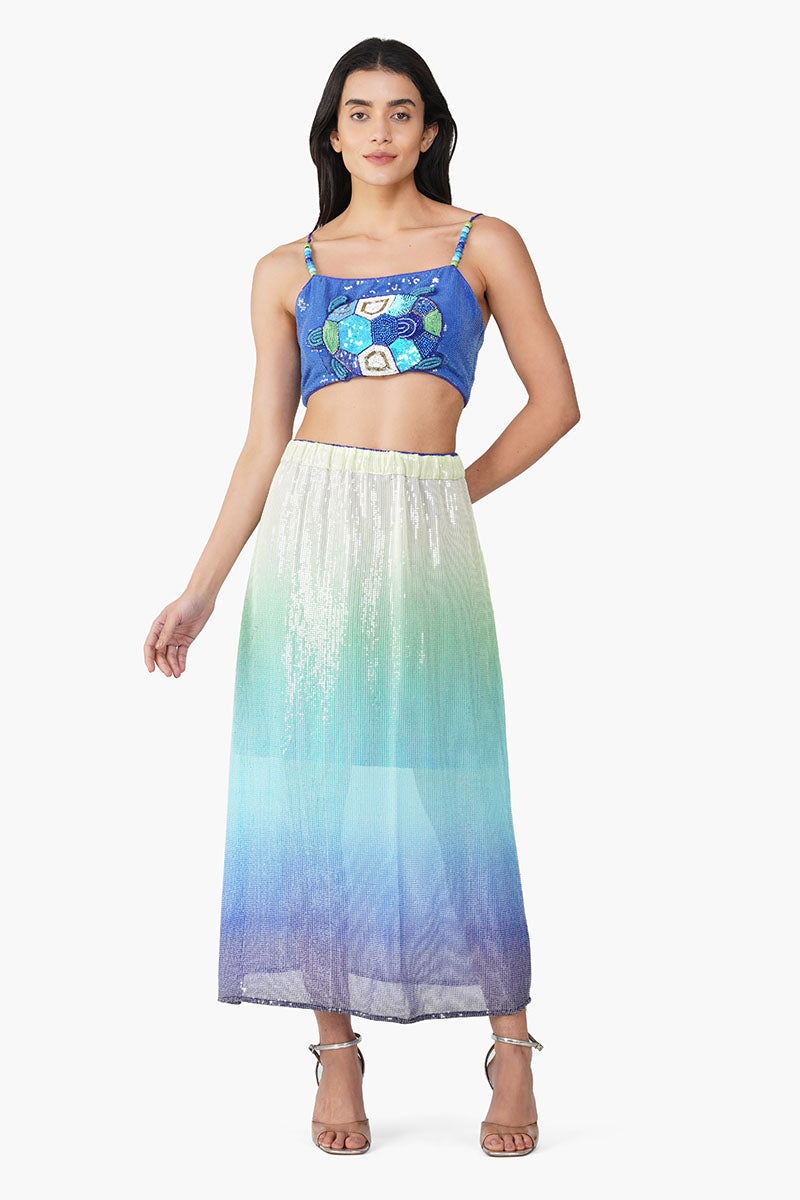 Set of 6 Aqua Ombre Embellished Skirt (S,M,L)