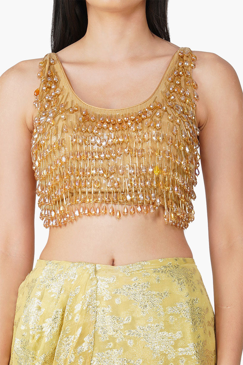 Set of 6 Curry Fall Drop Embellished Cropped Top (S,M,L)