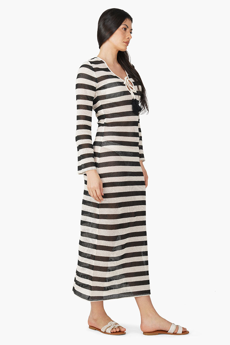 Set of 6 Charcoal Stripe Crochet Long Dress (S,M,L)