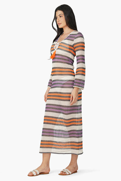 Set of 6 Multi Stripe Crochet Long Dress (S,M,L)