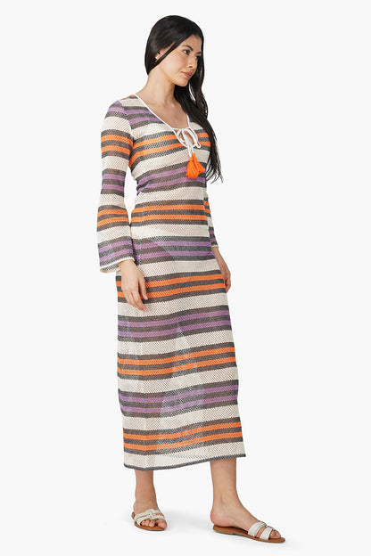 Set of 6 Multi Stripe Crochet Long Dress (S,M,L)