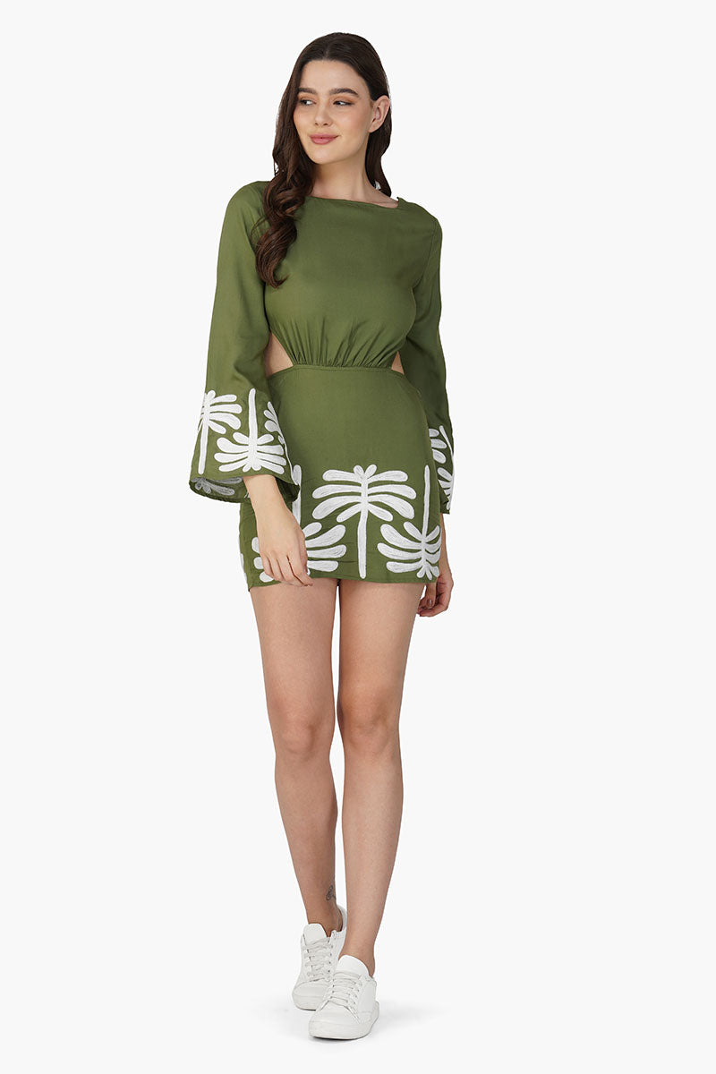 Set of 6 Palm Tree Embroidered Olive Dress(S, M & L)