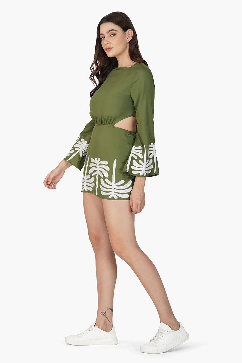 Set of 6 Palm Tree Embroidered Olive Dress(S, M & L)