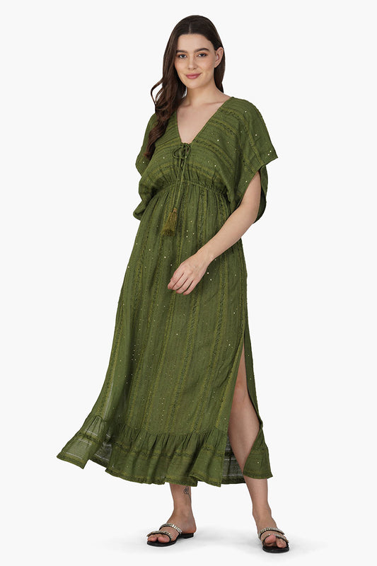 Set of 6 Olive Green Yarn Dyed Long Dress(S, M & L)