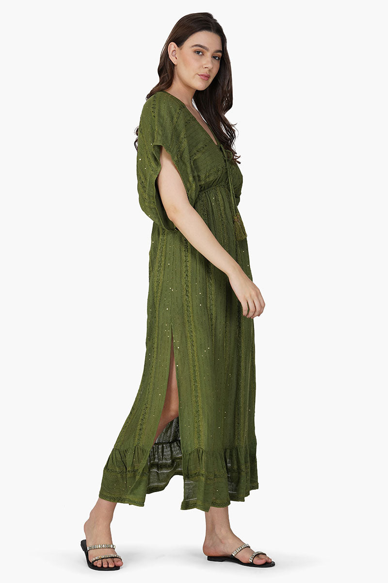 Set of 6 Olive Green Yarn Dyed Long Dress(S, M & L)