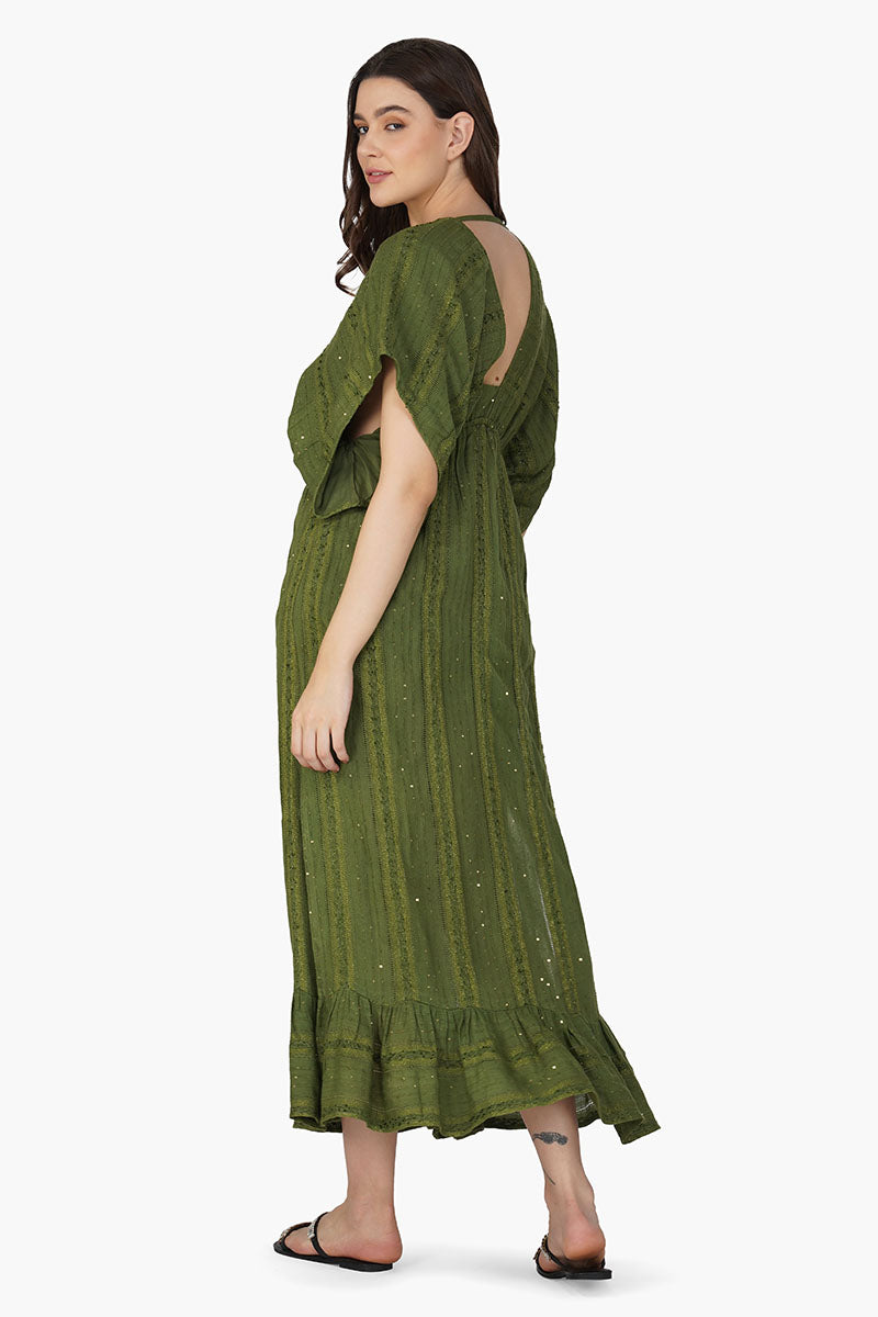 Set of 6 Olive Green Yarn Dyed Long Dress(S, M & L)