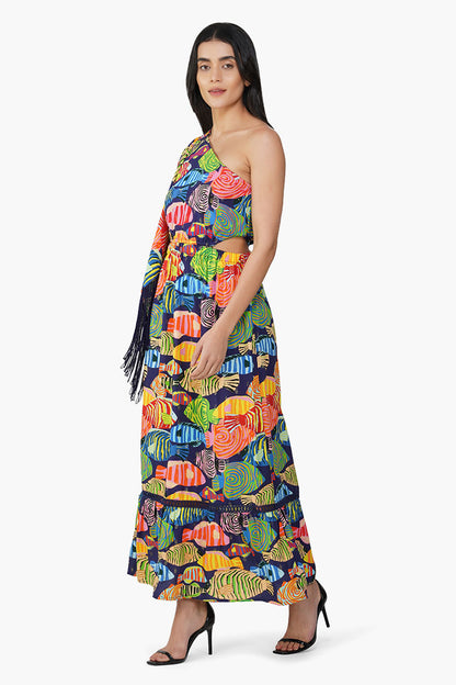 Set of 6 Tuna Marissa Multi Printed One Shoulder Dress (S,M,L)