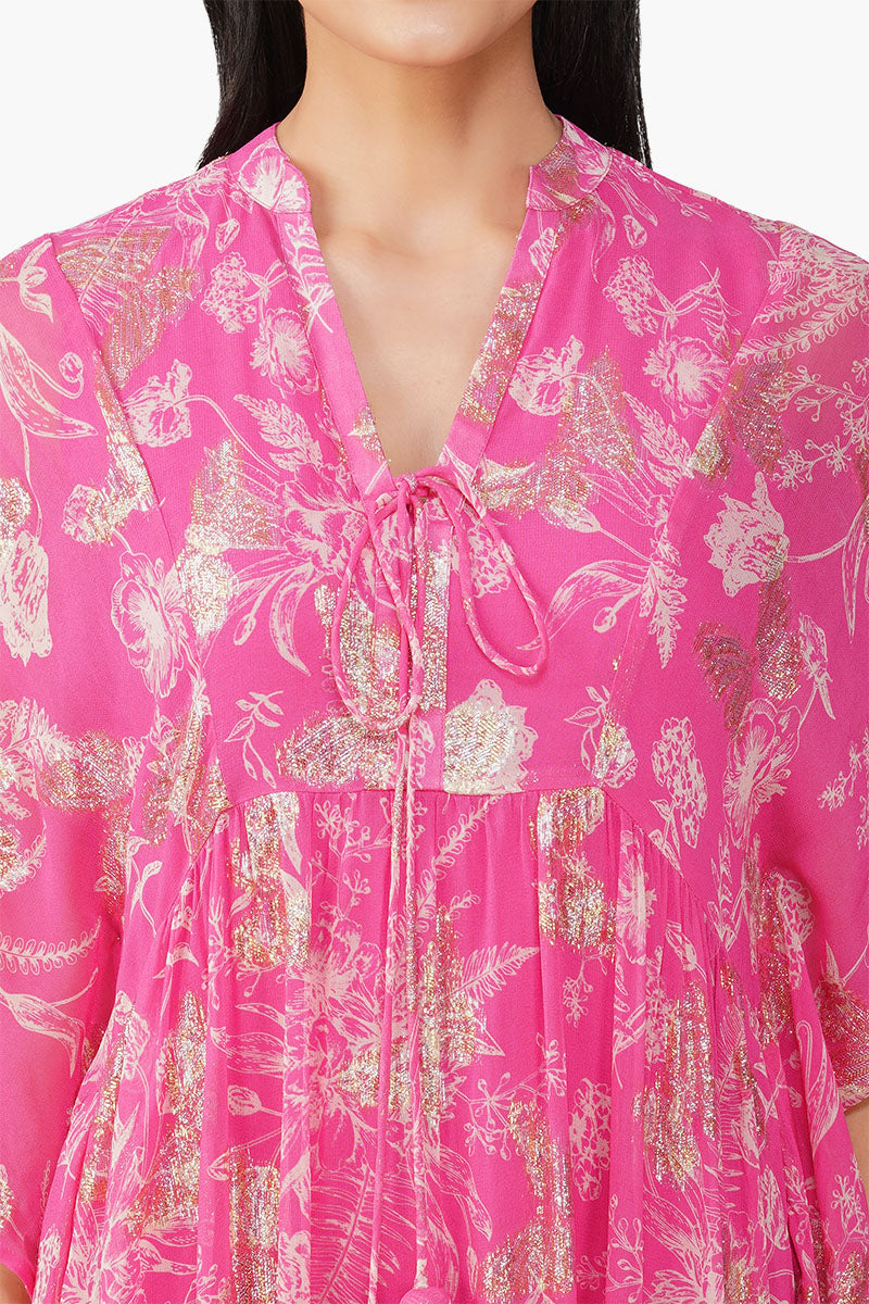 Set of 6 Carnation Pink Leaf Printed Cover Up (S,M,L)