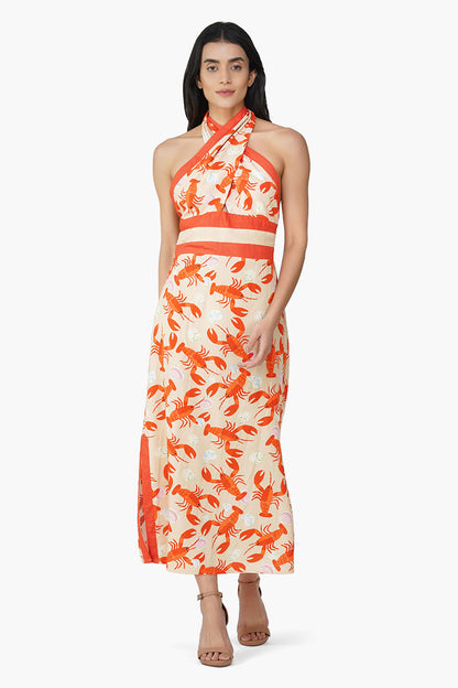 Set of 6 Candy Lobstres Printed Halter Dress (S,M,L)