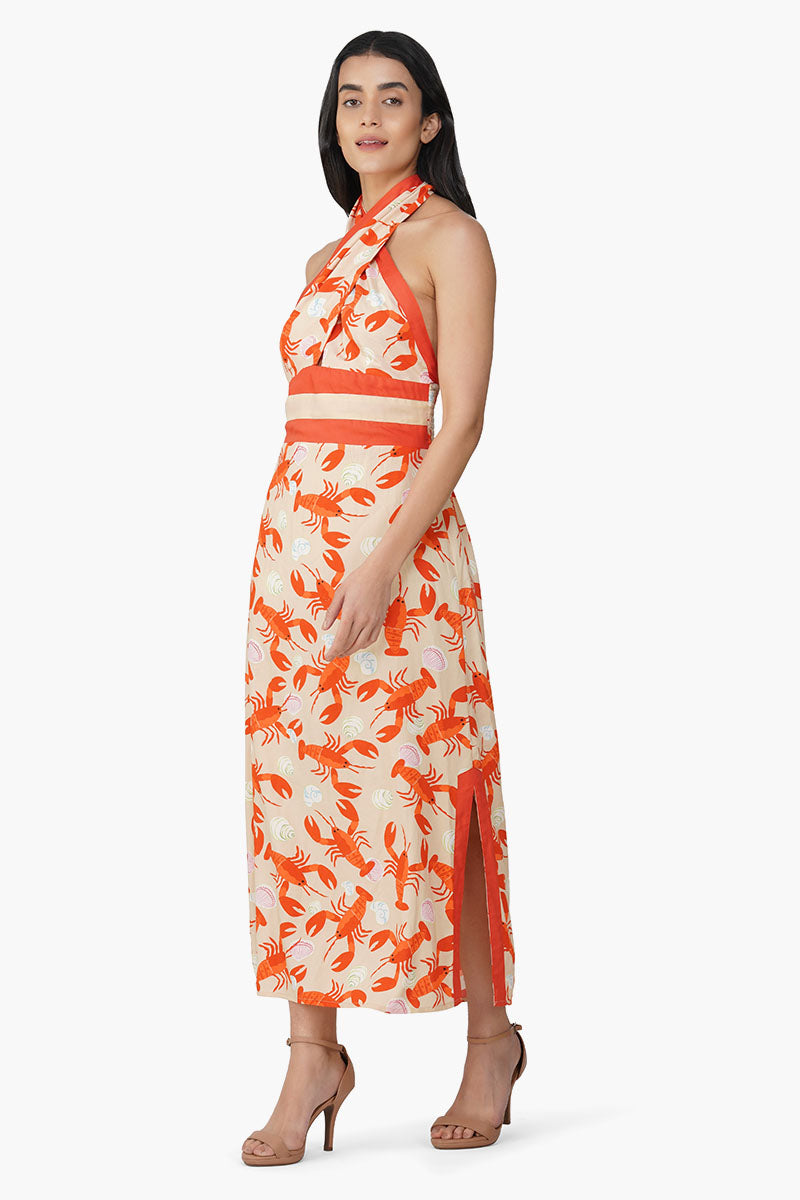 Set of 6 Candy Lobstres Printed Halter Dress (S,M,L)