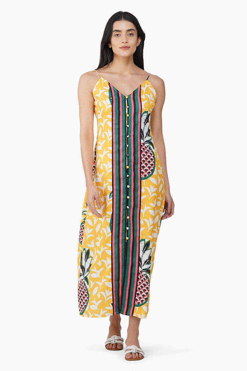 Set of 6 Macaroon Ananas Printed Halter Dress (S,M,L)