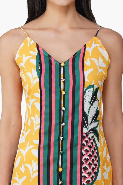 Set of 6 Macaroon Ananas Printed Halter Dress (S,M,L)