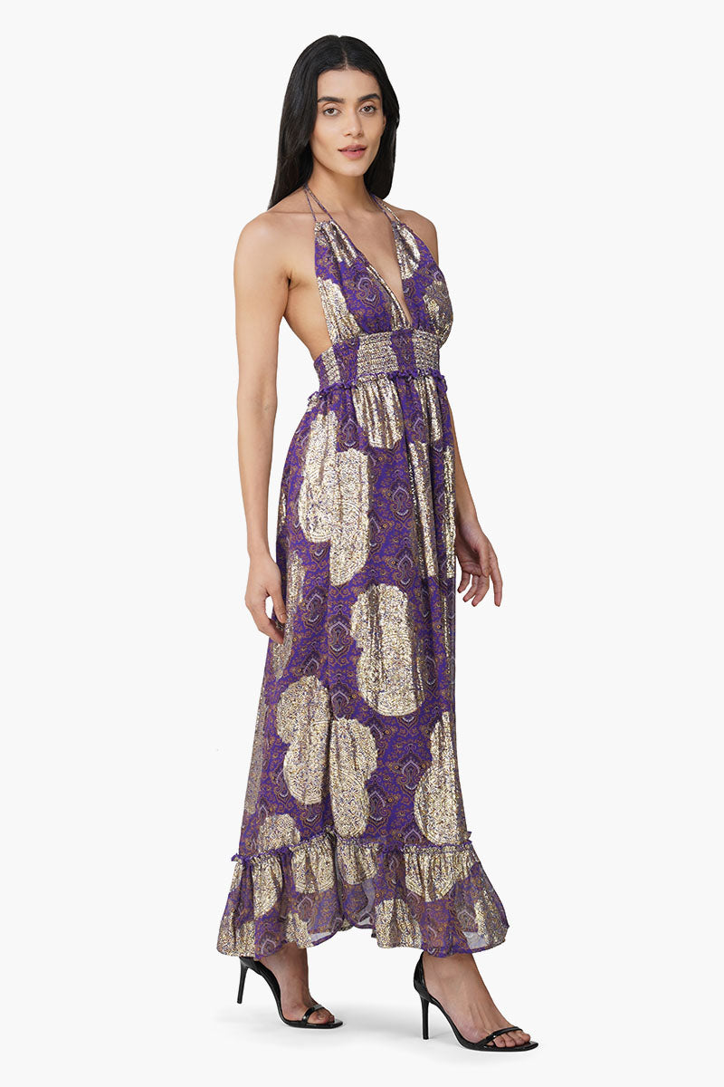 Set of 6 Victoria Iris Printed Halter Dress (S,M,L)