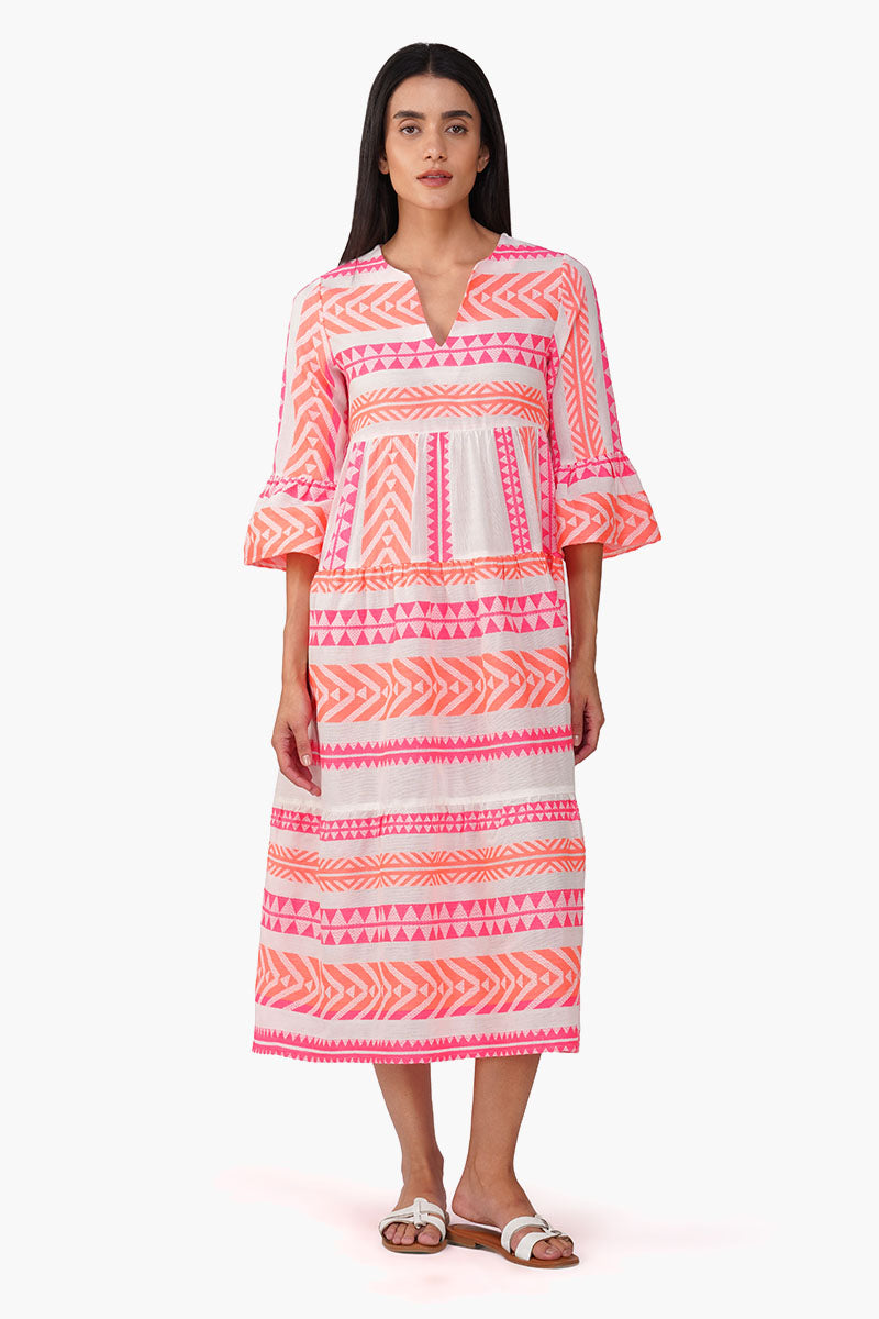 Set of 6 Rosy Salmon Jacquard Dress  (S,M,L)