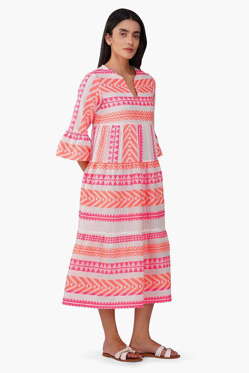 Set of 6 Rosy Salmon Jacquard Dress  (S,M,L)