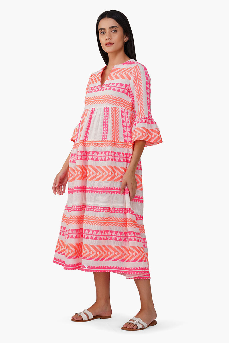 Set of 6 Rosy Salmon Jacquard Dress  (S,M,L)