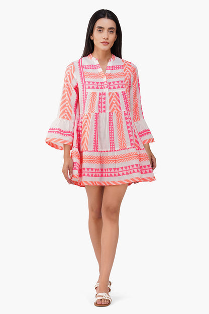 Set of 6 Rosy Salmon Jacquard Short Dress  (S,M,L)